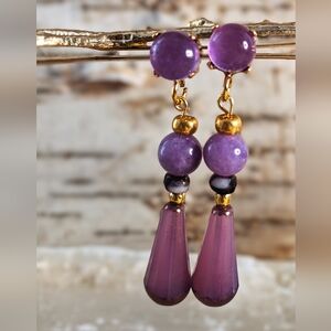 Natural Lavender Jade And Beads Drop Down Earrings